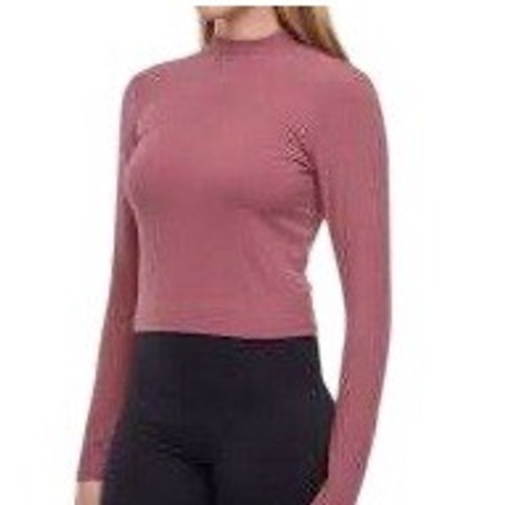 Vuori Mudra Fitted‎ Tee Rosewood Heather Ribbed Mock Neck size XS